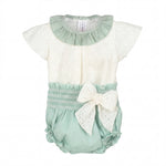 Girls "Clementine" Mint Broderie Anglaise Blouse & Bloomers — AGÜ Baby Spanish baby clothes