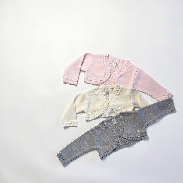 Girls Light Pink Cropped Cardigan — AGÜ Baby Spanish baby clothes