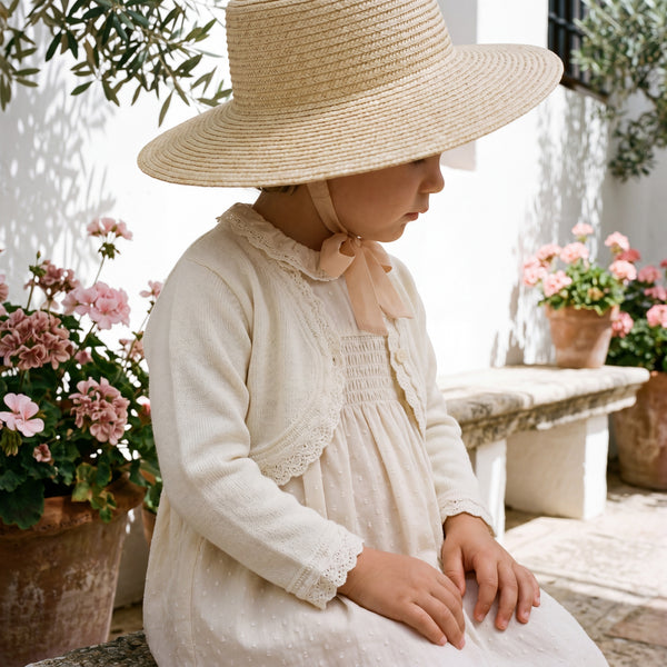 Girls Light Pink Cropped Cardigan — view 2 — handcrafted in Spain — AGÜ Baby