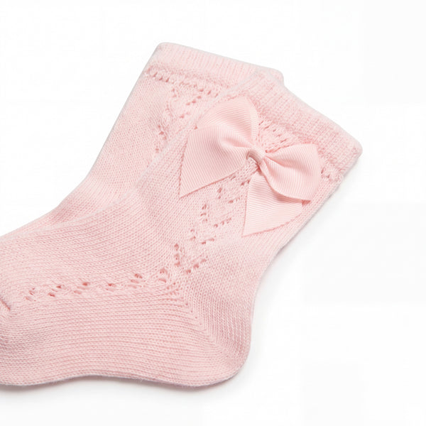 Girls Light Pink Perforated Socks with Bow — AGÜ Baby Spanish baby clothes