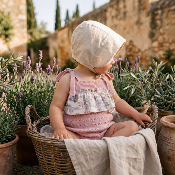 Girls Light Pink Printed Jumpsuit — view 2 — handcrafted in Spain — AGÜ Baby