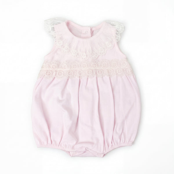 Girls Light Pink with Beige Lace Romper — AGÜ Baby Spanish baby clothes