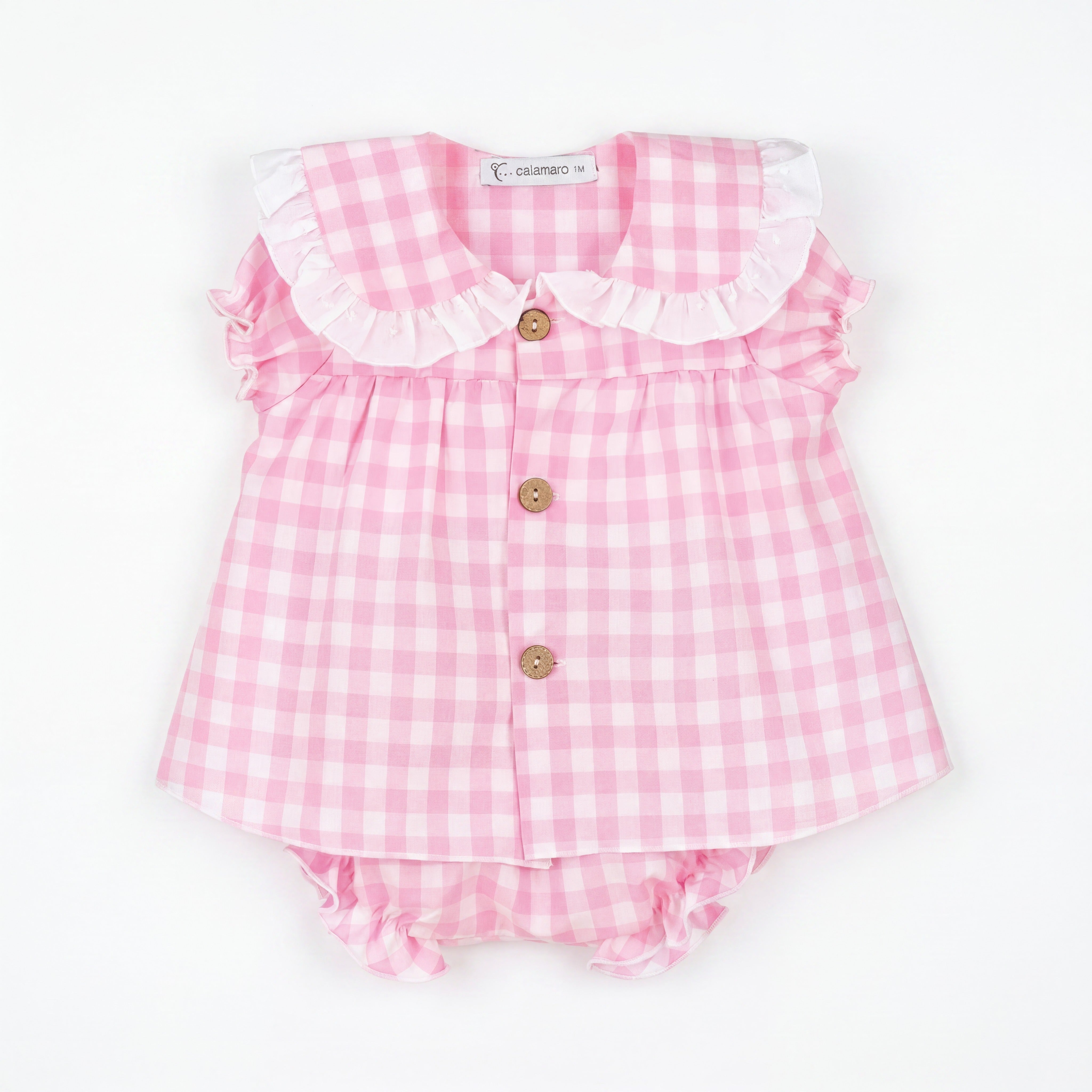 Girls "Meadow" Pink Gingham Blouse & Bloomers — AGÜ Baby Spanish baby clothes