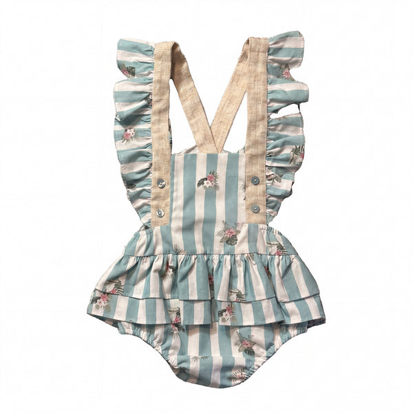 Girls Mint Stripes Floral Romper — AGU Baby Spanish baby clothes