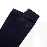 Girls Navy Blue Perforated High Socks with Bow — AGÜ Baby Spanish baby clothes