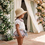 Girls "Peggy" Dusky Pink Floral Blouse & Bloomers — view 2 — handcrafted in Spain — AGÜ Baby