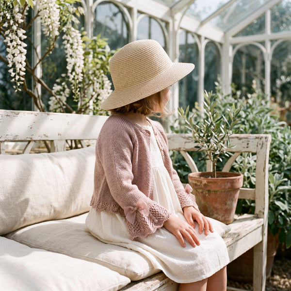 Girls Pink Cropped Cardigan — view 2 — handcrafted in Spain — AGÜ Baby