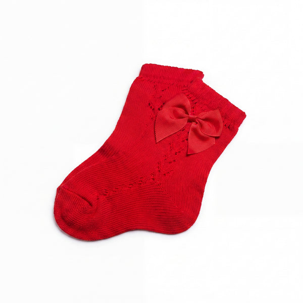 Girls Red Perforated Socks with Bow — AGÜ Baby Spanish baby clothes