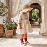 Girls Red Perforated Socks with Bow — view 2 — handcrafted in Spain — AGÜ Baby