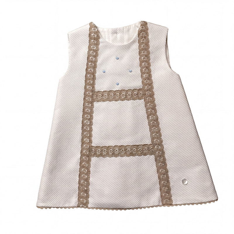 Girls White and Camel Pique Dress — Girls Dresses — AGU Baby Spanish baby clothes