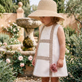 Girls White and Camel Pique Dress — view 2