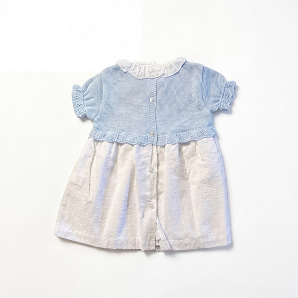 Girls White and Light Blue Plumeti Dress with Collar — AGÜ Baby Spanish baby clothes