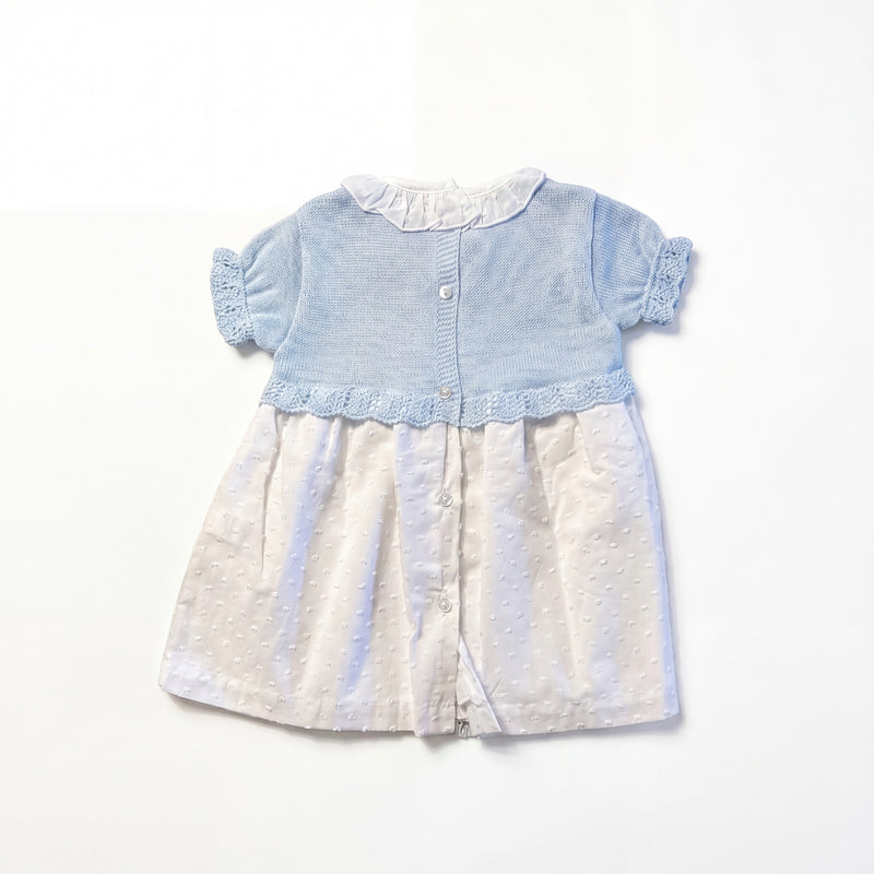 Girls White and Light Blue Plumeti Dress with Collar — AGÜ Baby Spanish baby clothes