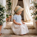 Girls White and Light Blue Plumeti Dress with Collar — view 2 — handcrafted in Spain — AGÜ Baby