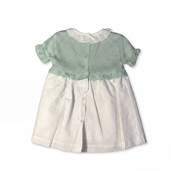 Girls White and Light Green Plumeti Dress with Collar — AGÜ Baby Spanish baby clothes