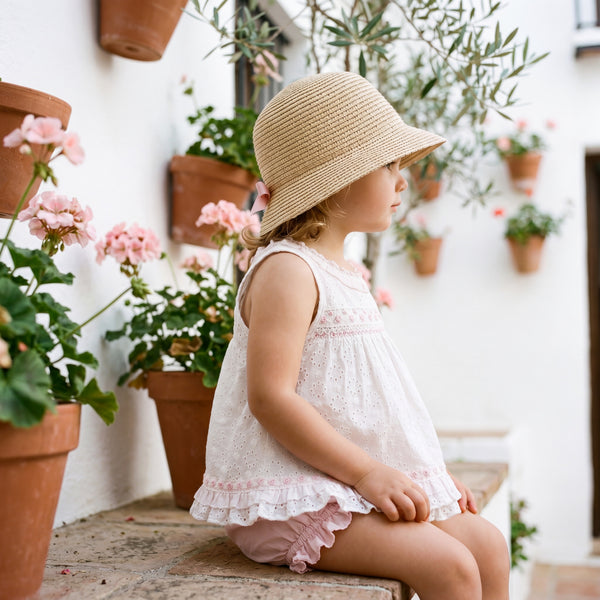 Girls White Blouse & Light Pink Bloomers — view 2 — handcrafted in Spain — AGÜ Baby