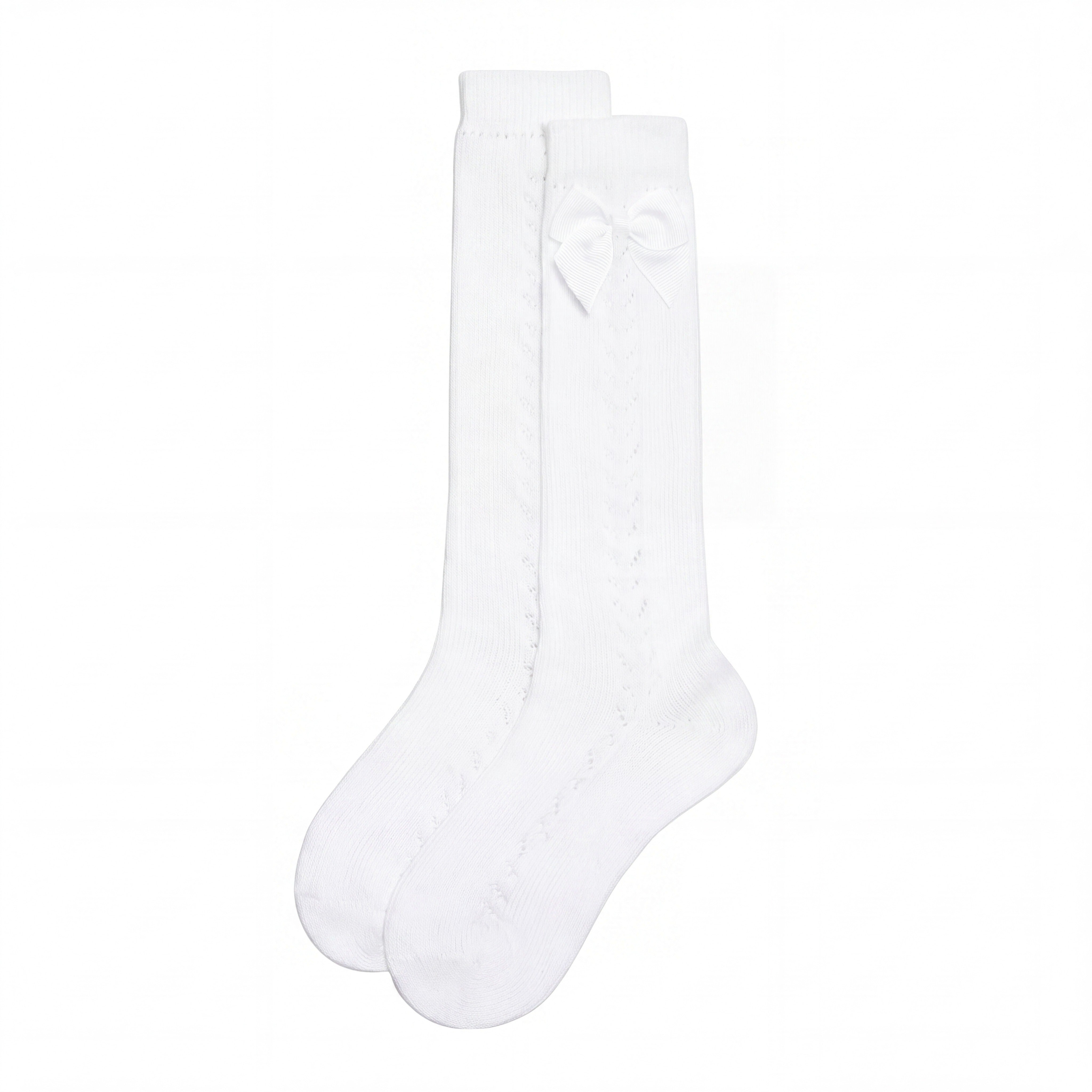 Girls White Perforated High Socks with Bow — AGÜ Baby Spanish baby clothes