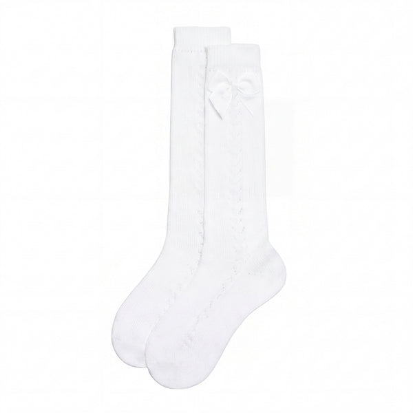 Girls White Perforated High Socks with Bow — AGÜ Baby Spanish baby clothes