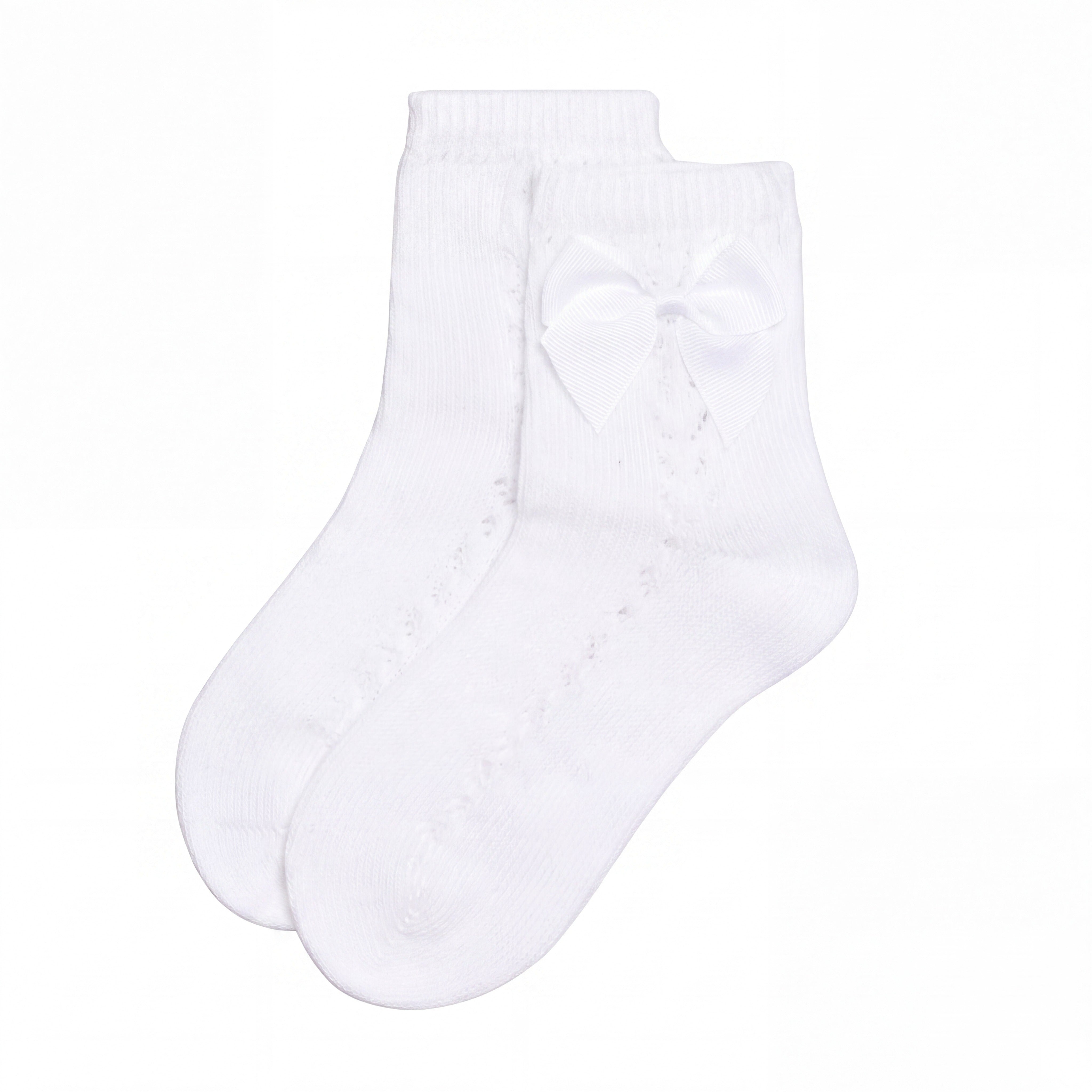 Girls White Perforated Socks with Bow — AGÜ Baby Spanish baby clothes