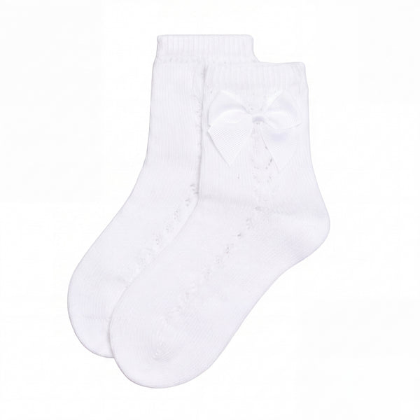 Girls White Perforated Socks with Bow — AGÜ Baby Spanish baby clothes