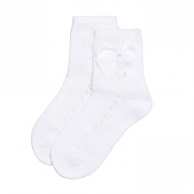 Girls White Perforated Socks with Bow — AGÜ Baby Spanish baby clothes