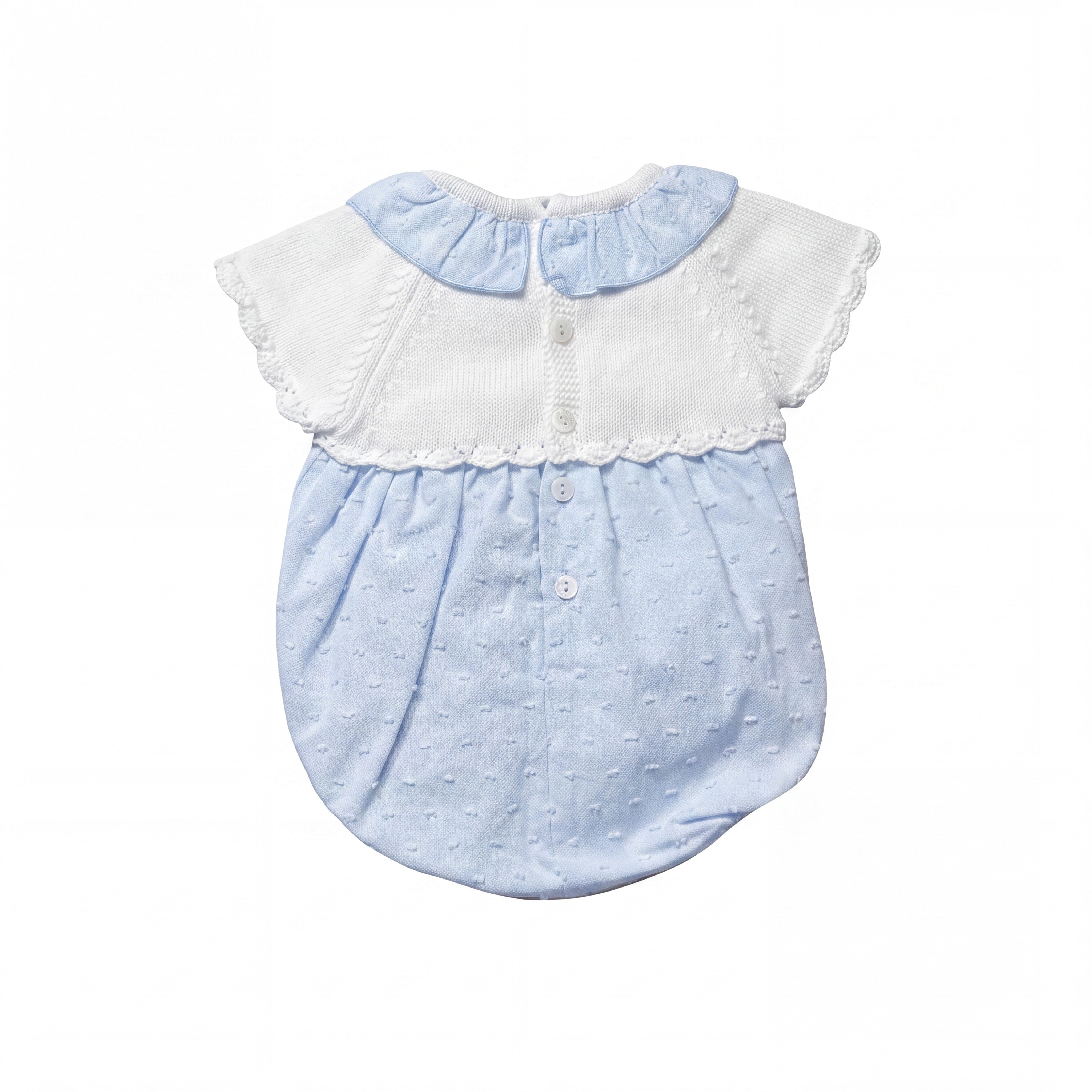 Light Blue Knitted Plumeti with Collar Romper — AGÜ Baby Spanish baby clothes