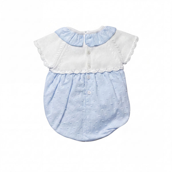 Light Blue Knitted Plumeti with Collar Romper — AGÜ Baby Spanish baby clothes