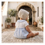 Light Blue Knitted Plumeti with Collar Romper — view 2 — handcrafted in Spain — AGÜ Baby