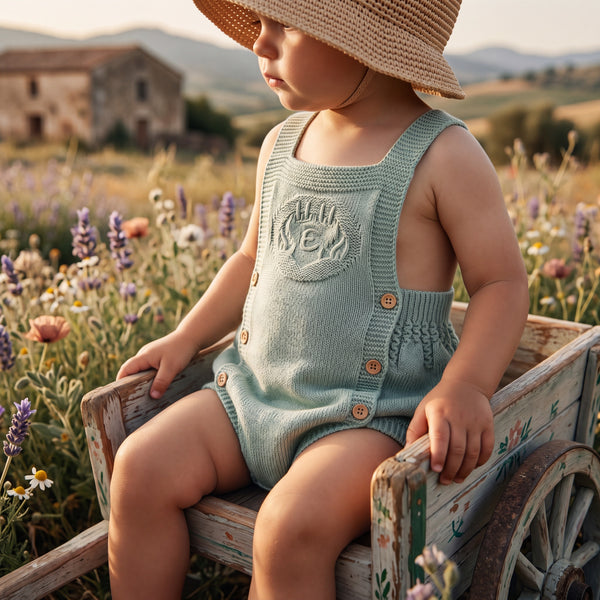 Light Blue Romper — view 2 — handcrafted in Spain — AGÜ Baby