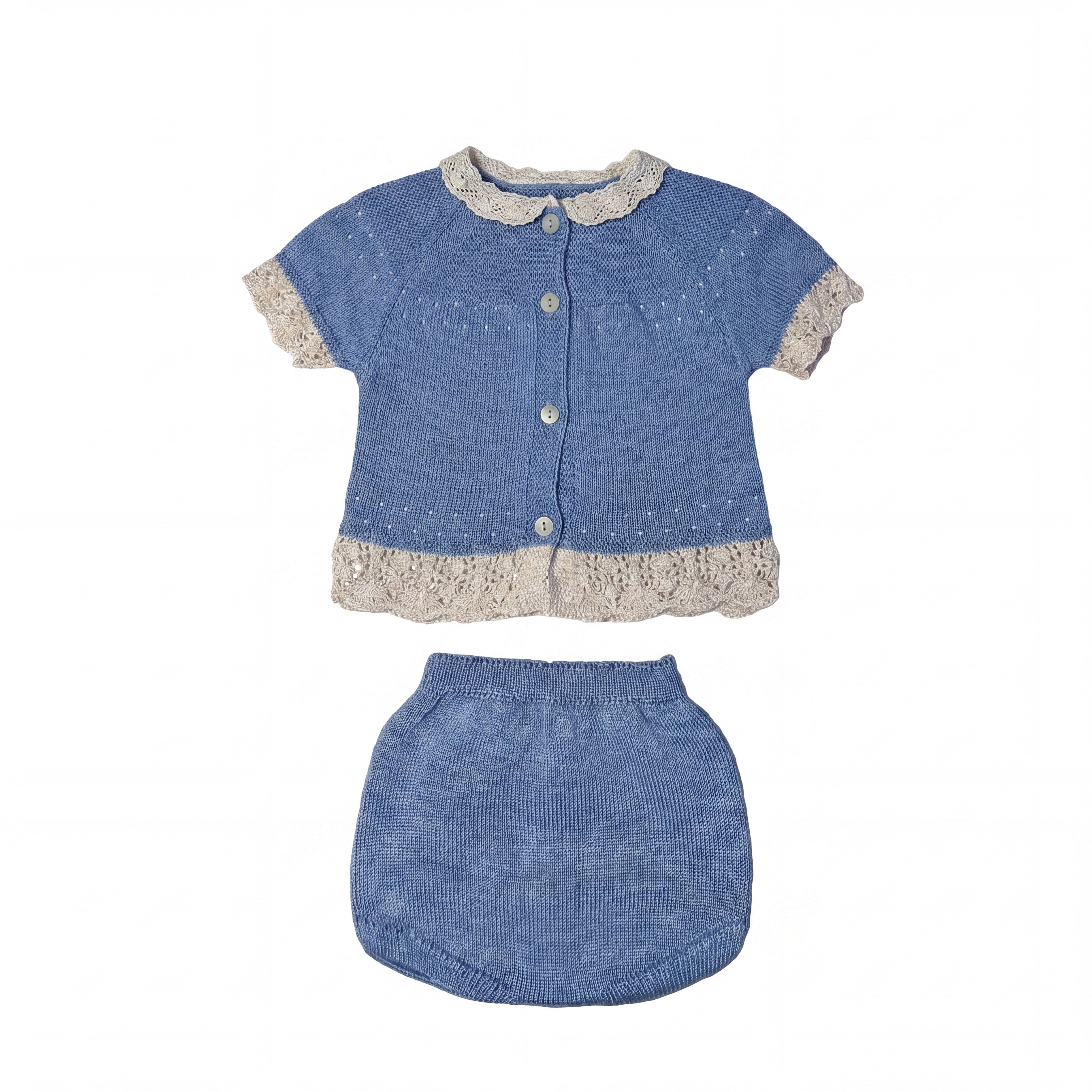 Light Blue with Lace Blouse & Bloomers — view 3 — handcrafted in Spain — AGÜ Baby