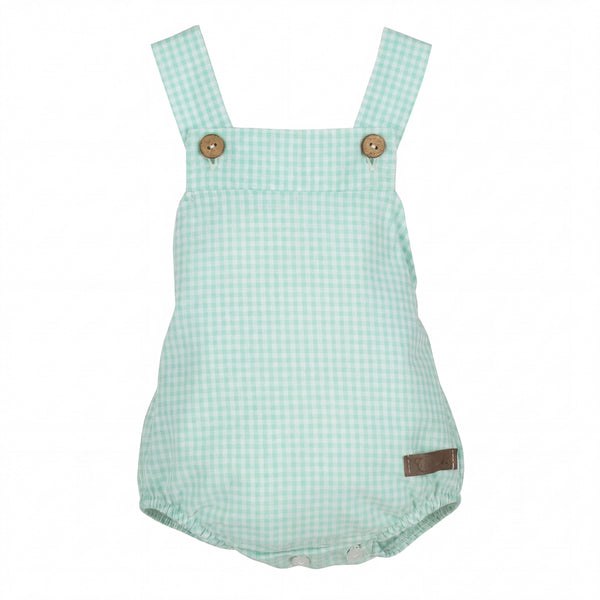 Mint Gingham Dungaree Romper — AGÜ Baby Spanish baby clothes