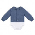 Navy Blue Body Long Sleeve Plumeti with Collar — view 3 — handcrafted in Spain — AGÜ Baby