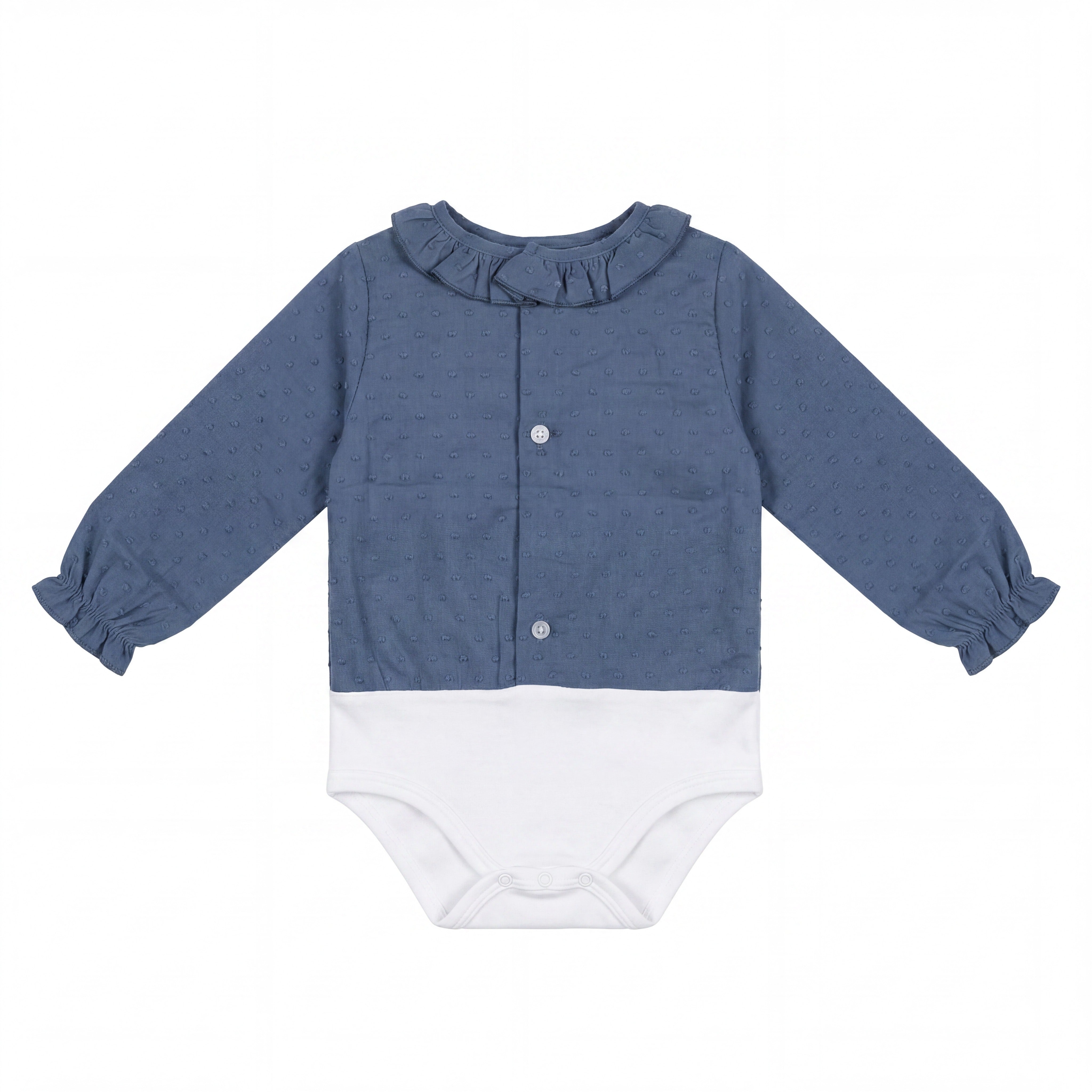 Navy Blue Body Long Sleeve Plumeti with Collar — view 3 — handcrafted in Spain — AGÜ Baby