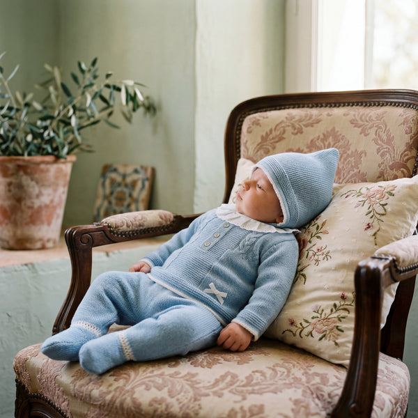 Newborn Blue Collar Set 3 Pieces — view 2 — handcrafted in Spain — AGÜ Baby