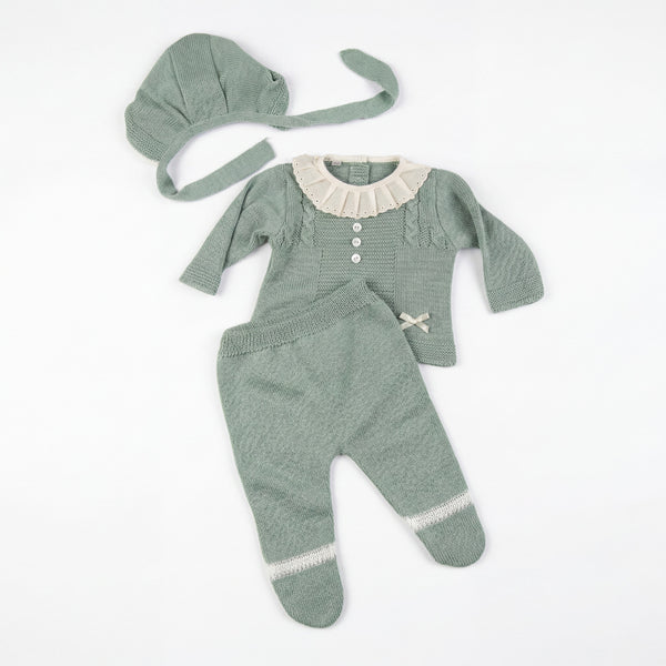 Newborn Green Collar Set 3 Pieces — AGÜ Baby Spanish baby clothes