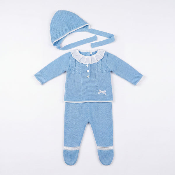Newborn Light Blue Collar Set 3 Pieces — AGÜ Baby Spanish baby clothes