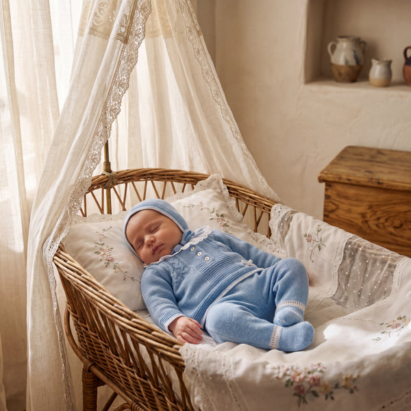 Newborn Light Blue Collar Set 3 Pieces — view 2 — handcrafted in Spain — AGÜ Baby