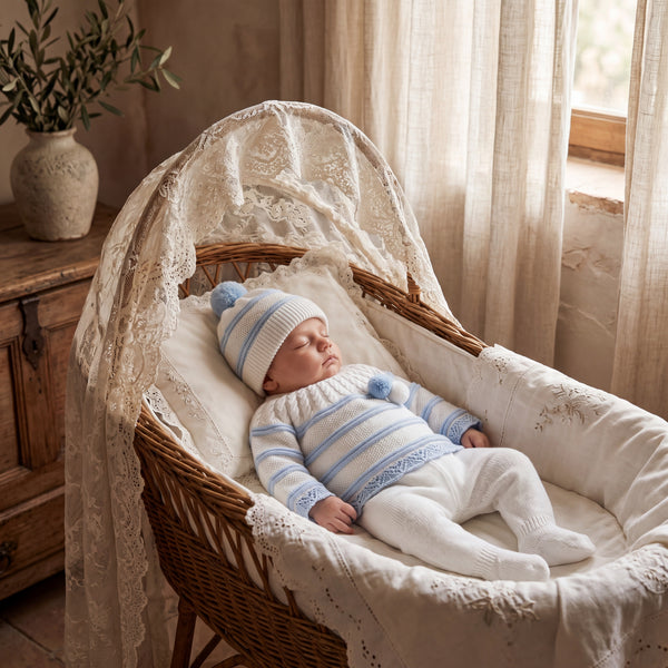 Newborn Light Blue Stripes Set 3 Pieces — view 2 — handcrafted in Spain — AGÜ Baby