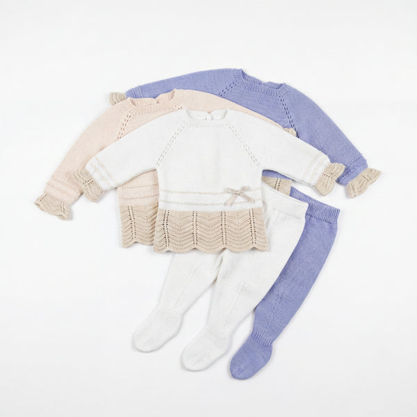 Newborn Light Blue with Camel Lace Bow Set — AGÜ Baby Spanish baby clothes