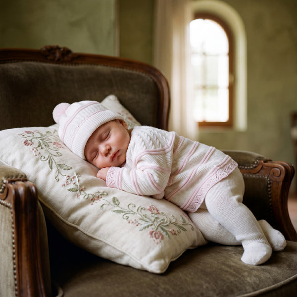 Newborn Light Pink Stripes Set 3 Pieces — view 2 — handcrafted in Spain — AGÜ Baby