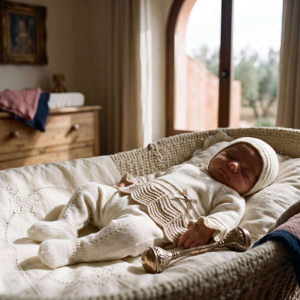 Newborn Light Pink with Camel Lace Bow Set — view 2 — handcrafted in Spain — AGÜ Baby