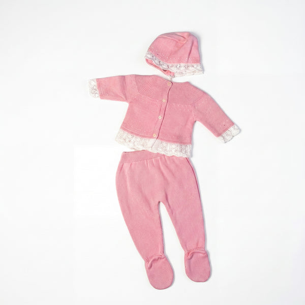 Newborn Pink Knitted Set 3 Pieces — AGÜ Baby Spanish baby clothes