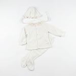 Newborn White with Beige Lace Bow Set 3 Pieces — view 3 — handcrafted in Spain — AGÜ Baby