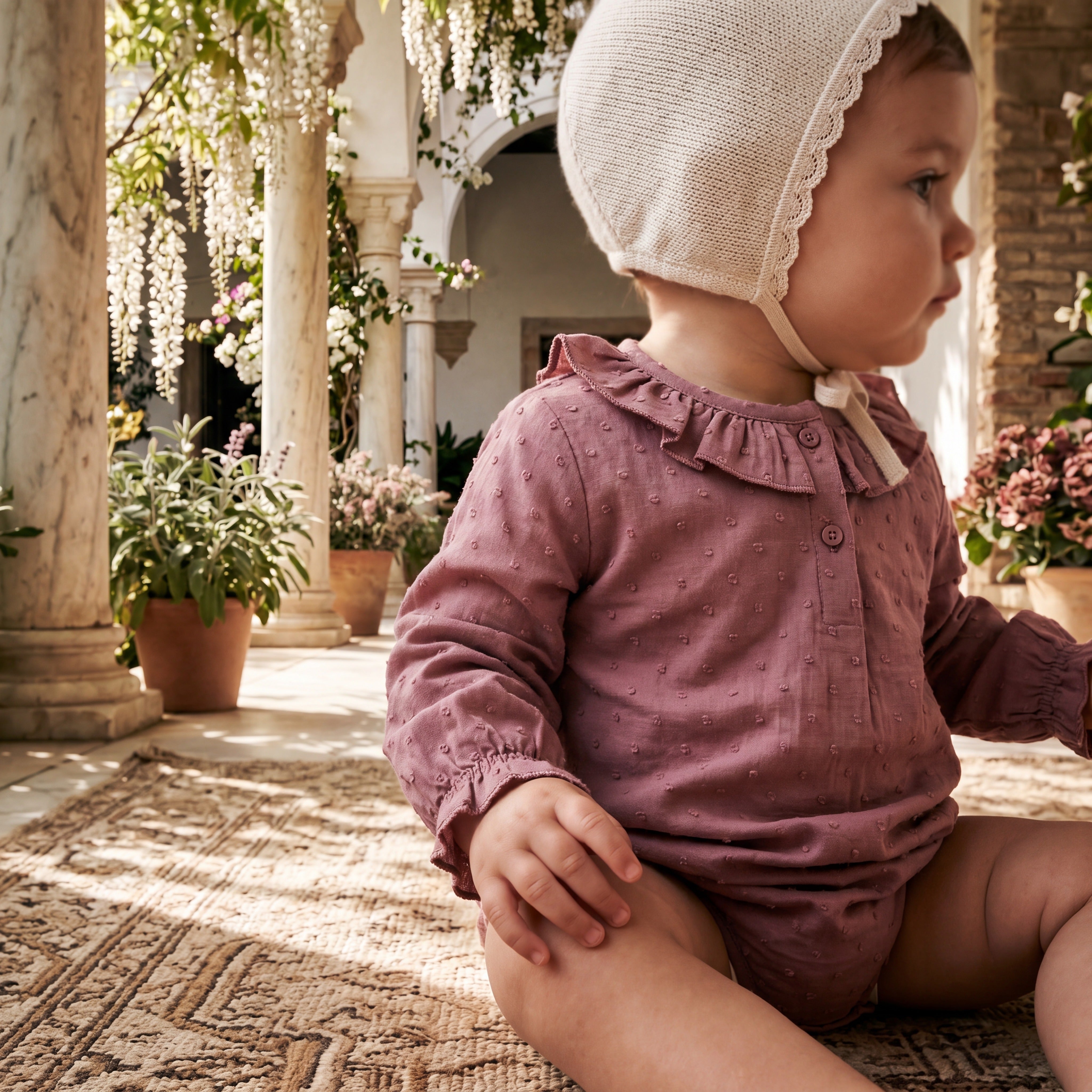 Pink Makeup Body Long Sleeve Plumeti with Collar — view 2 — handcrafted in Spain — AGÜ Baby