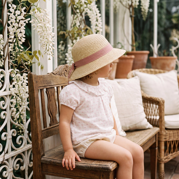 Short Sleeve Plumeti White and Light Pink Body — view 2 — handcrafted in Spain — AGÜ Baby