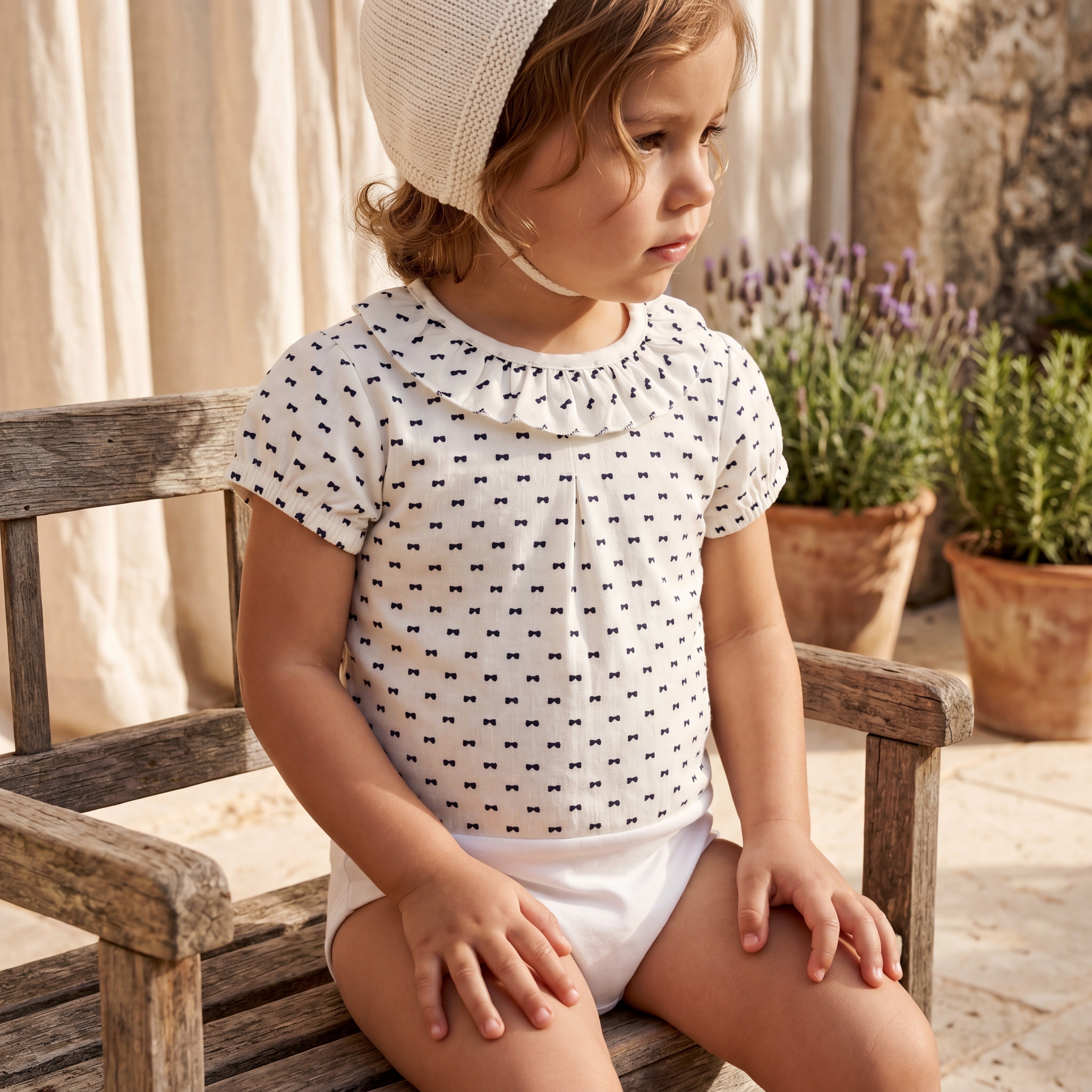Short Sleeve Plumeti White and Navy Blue Body — view 2 — handcrafted in Spain — AGÜ Baby