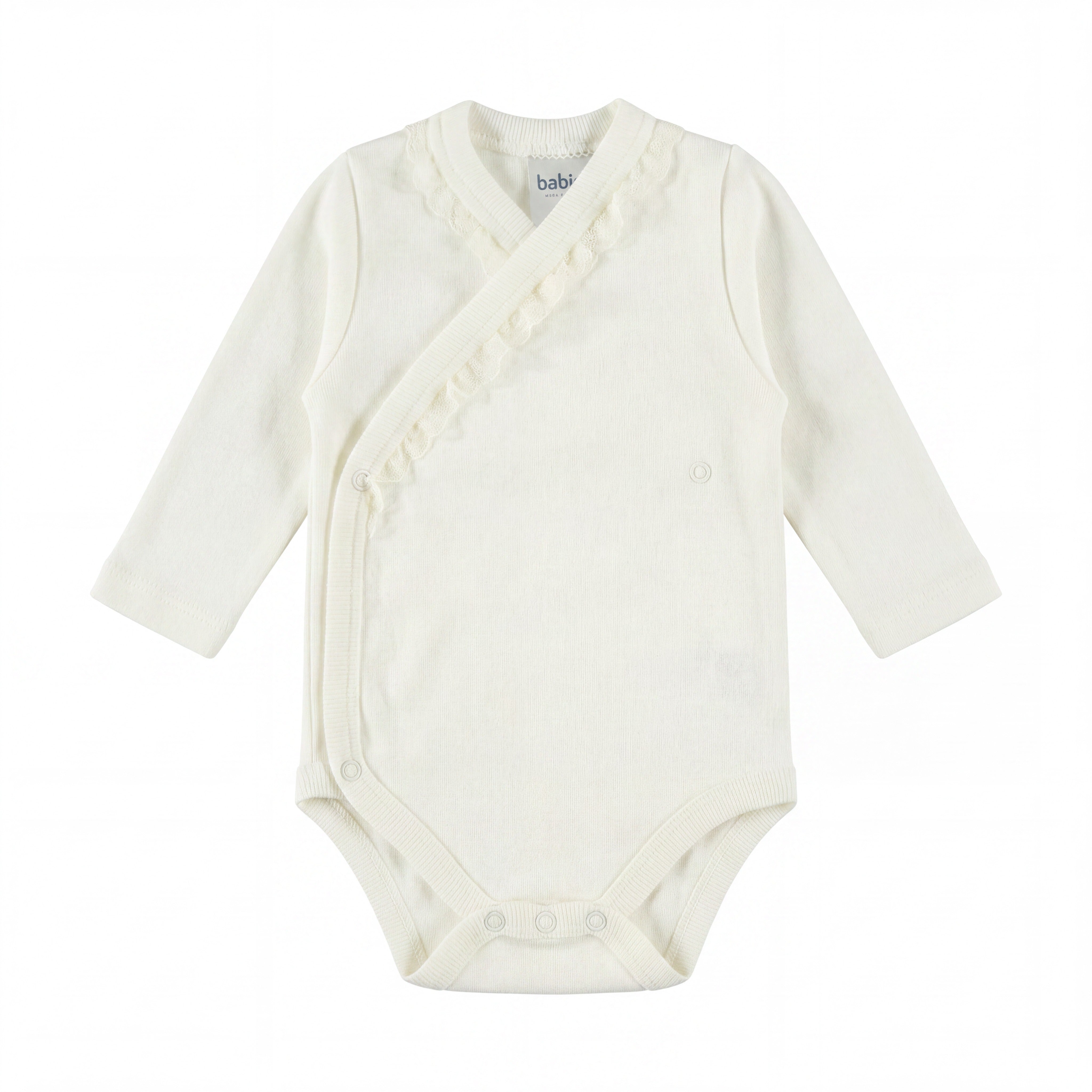 Unisex Beige Crossed Lace Bodysuit Long Sleeve — view 3 — handcrafted in Spain — AGÜ Baby