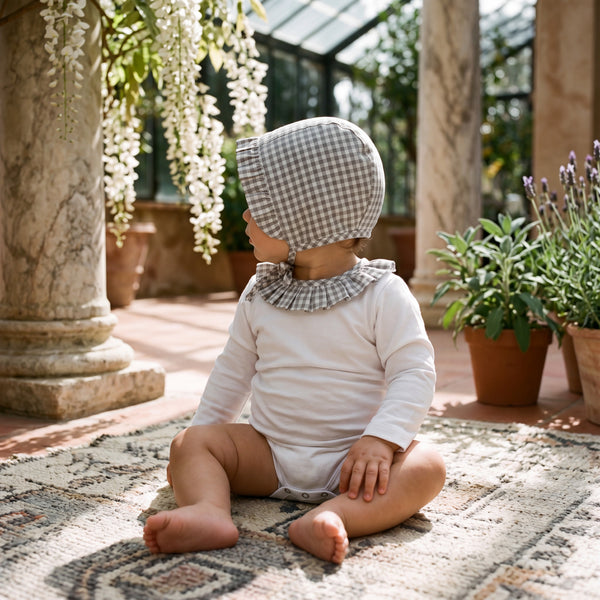 White Body Long Sleeve with Grey Collar — view 2 — handcrafted in Spain — AGÜ Baby