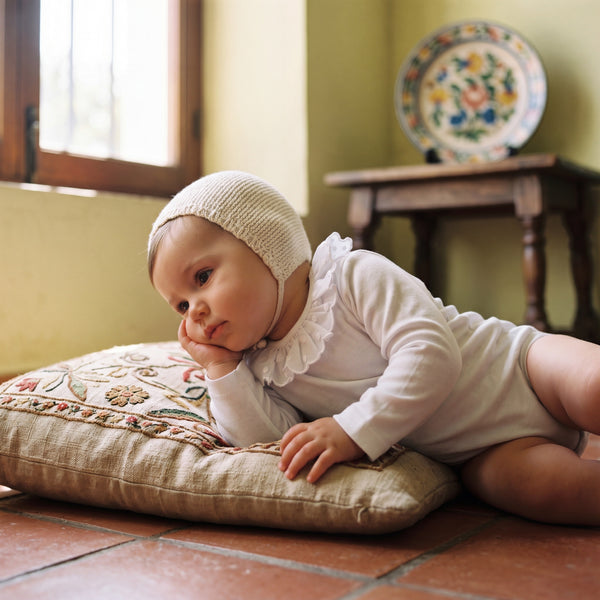 White Body with Grey Dots Collar — view 2 — handcrafted in Spain — AGÜ Baby