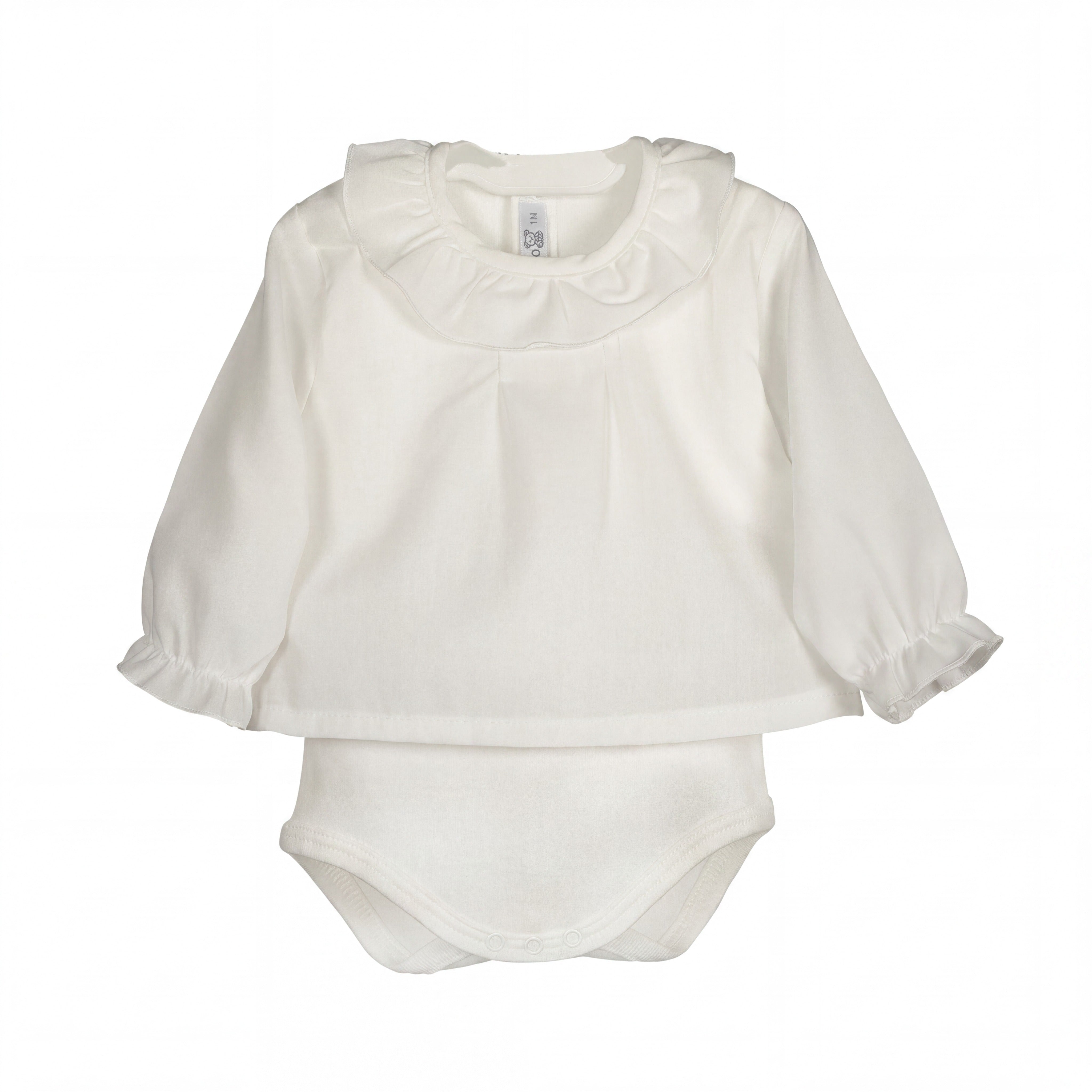 White Ruffle Collar Shirt Bodysuit — AGÜ Baby Spanish baby clothes